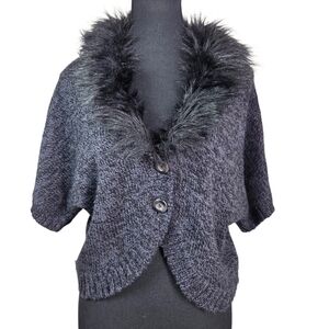 Reitmans Charcoal Cardigan with Faux Fur Trim Size L